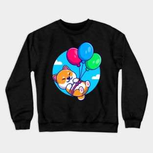 Cute Shiba Inu Dog Floating With Balloon Cartoon Crewneck Sweatshirt